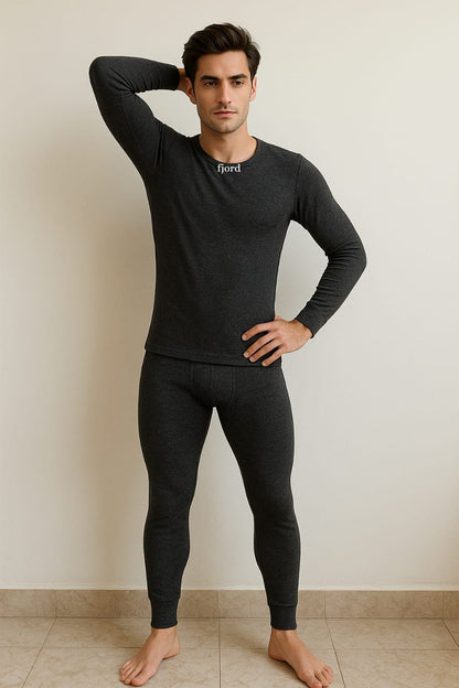 Men's Dark Grey Thermal Set-Long Sleeves Top and Legging
