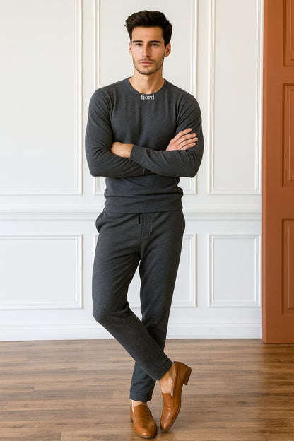 Men's Dark Grey Thermal Set-Long Sleeves Top and Legging